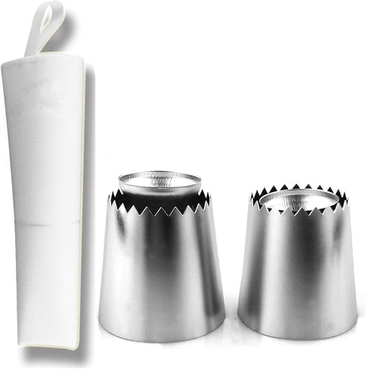 Cake Decorating Set, 2 Pieces Stainless Steel Icing Piping Nozzles Tips Kit with Reusable Piping Bag - Christmas Birthdays Anniversary Wedding Cakes Cookies Dessert Pastry DIY Making Tools