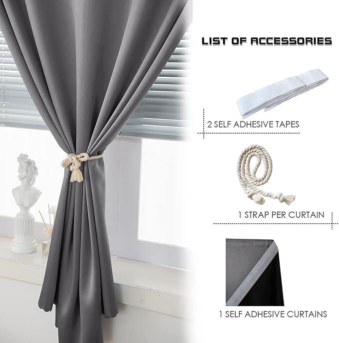 AJAZZ 100% Blackout Self Adhesive Curtains Small Window Short Temporary - Image 4