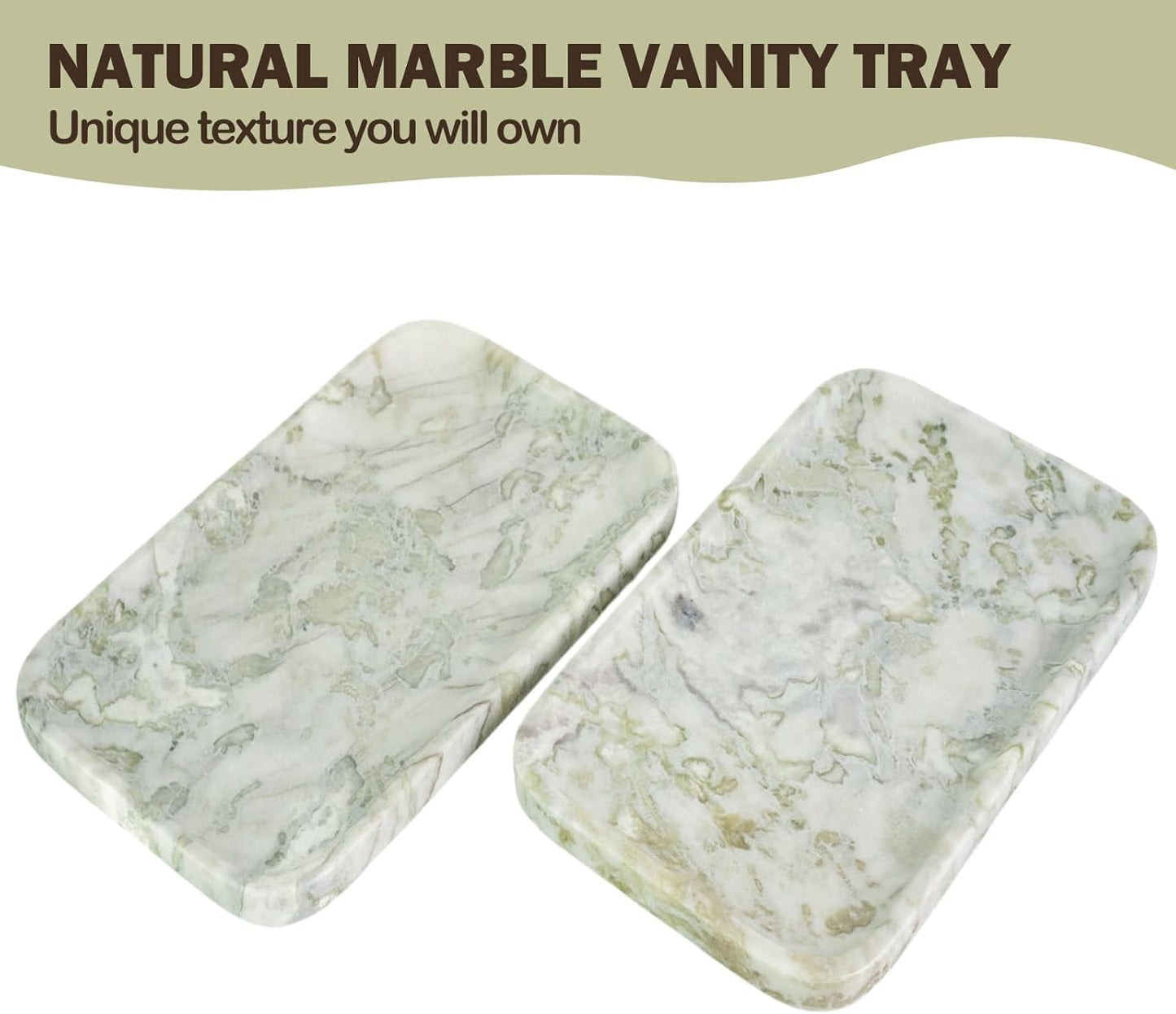 Marble Vanity Tray, Large Stone Bathroom Tray for Countertop, 14'' African Gem Genuine Marble Decorative Tray for Dresser, Green Kitchen Trays for Counter,Perfume Storage, Non-Resin/Ceramic