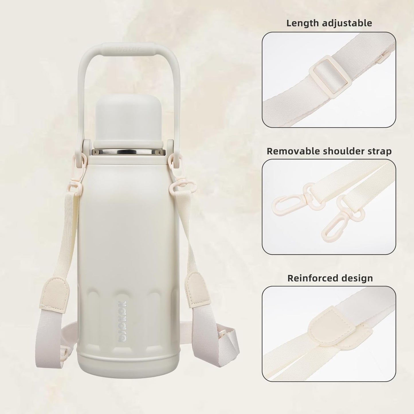 BJPKPK Insulated Thermos 40oz Water Bottle with Lid and Carry Handle Double Wall Stainless Steel Water Bottles for Sports,Beige