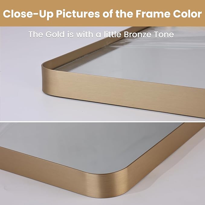LOAAO 30”X36” Gold Bathroom Mirror, Rounded Rectangle Gold Frame Mirror - Image 3