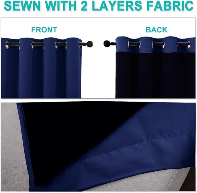 NICETOWN 100% Blackout Lined Curtains, Royal Blue, 1 Pair, 2 Thick Layers - Image 5