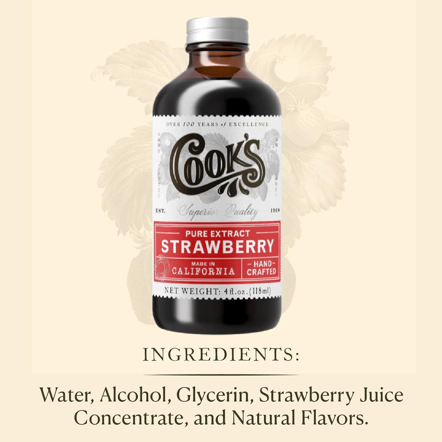 Cook's, Strawberry Extract for Baking, Preserves, Syrup, Cookies, Cakes, 16 oz