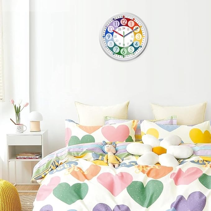 XFM 2 Pieces Learning Clock for Kids 8 Inch Silent Wall Clocks Battery Operated - Image 5