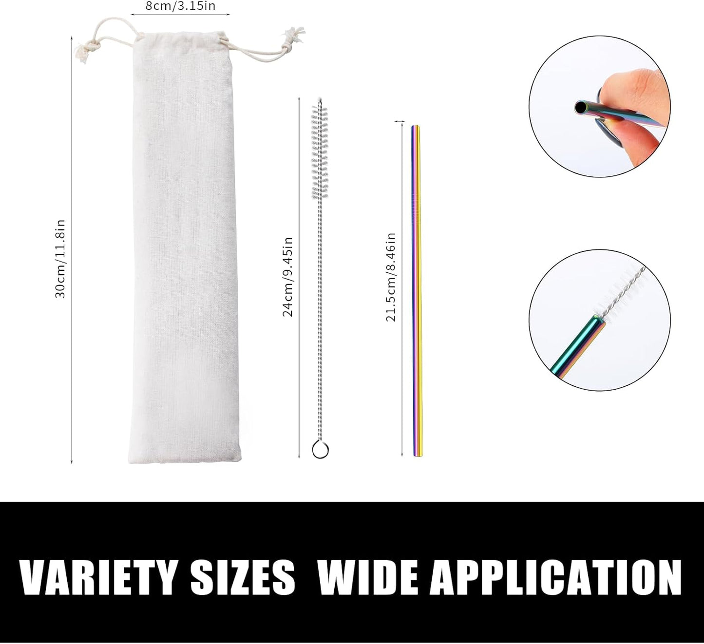 Lazycorner 10 Pcs Metal Straw Reusable 8.5" 6mm Stainless Steel Straws,20oz-32oz, Colorful Drinking Straws with Silicone Tips, 4 Straw Cleaner Brush, 1 Travel Case