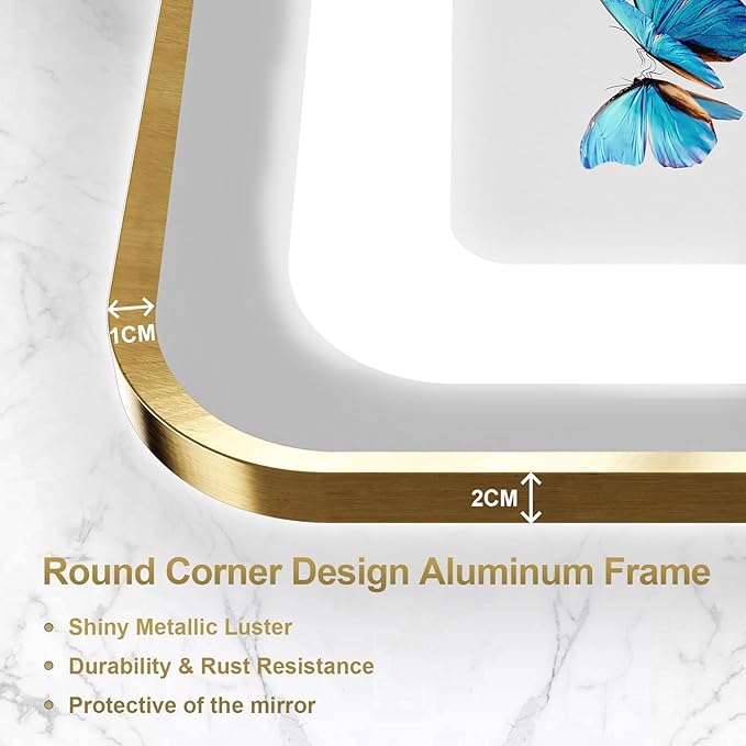 24''x36'' Gold Framed LED Bathroom Mirror - Image 6