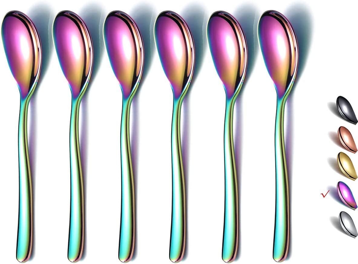 Rainbow Demitasse Espresso Spoons, 5.5'' Mini Coffee Spoons, Set of 6, Stainless Steel, Dishwasher Safe