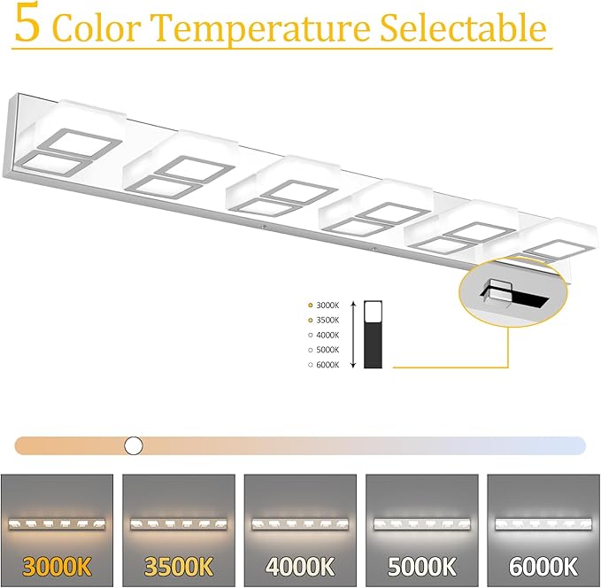 Ralbay Modern Chrome Bathroom Vanity Lights 5 Color Temperature Dimmable - Image 2
