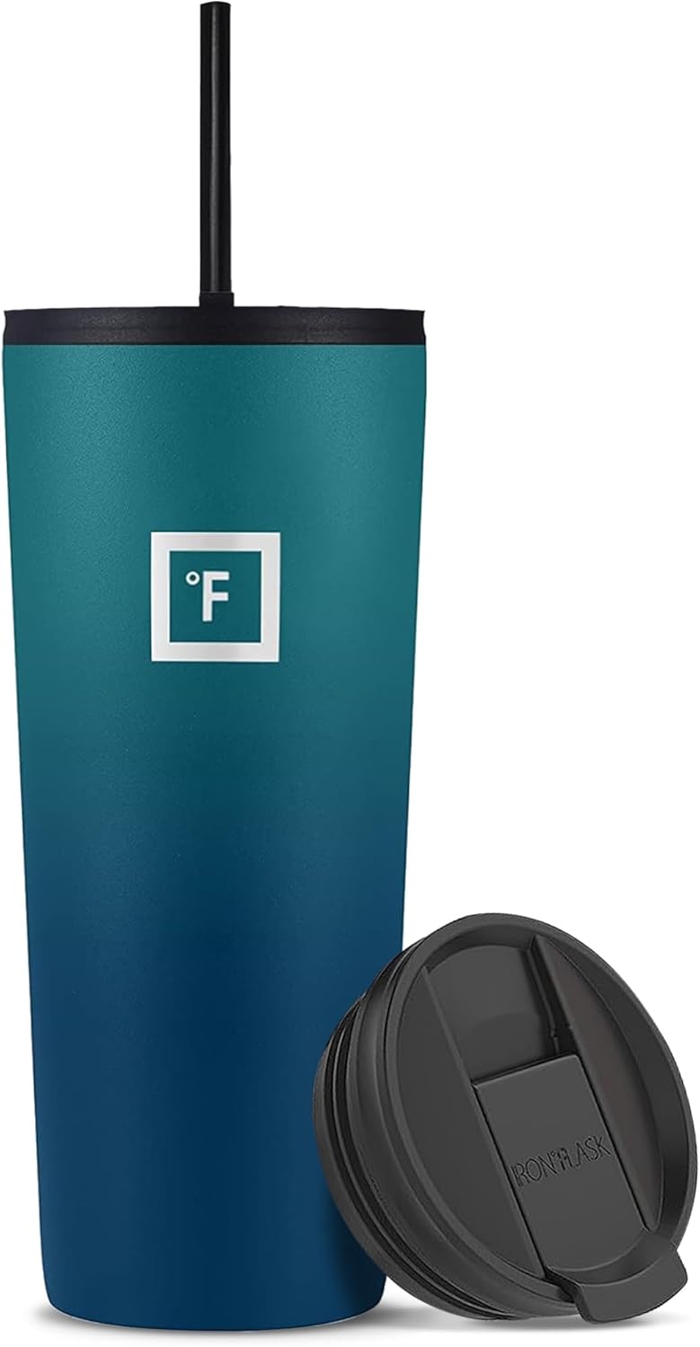 IRON °FLASK Classic Tumbler - Vacuum Insulated Stainless Steel Water Bottle, Double Walled, Drinking Cup, Insulated Travel Mug (Dark Night, 24 oz Solid Lid)