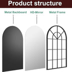 Dewfig Arch Wall Mirror Mounted Decorative, Arched Window Pane Mirror - Image 9