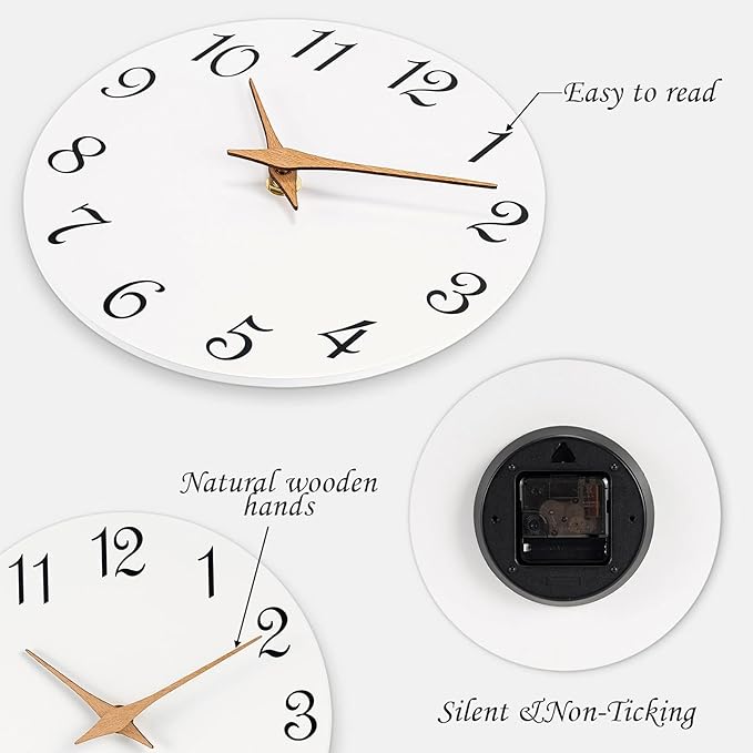 Mosewa Wall Clock White Silent Non Ticking Battery Operated Simple Minimalist - Image 6