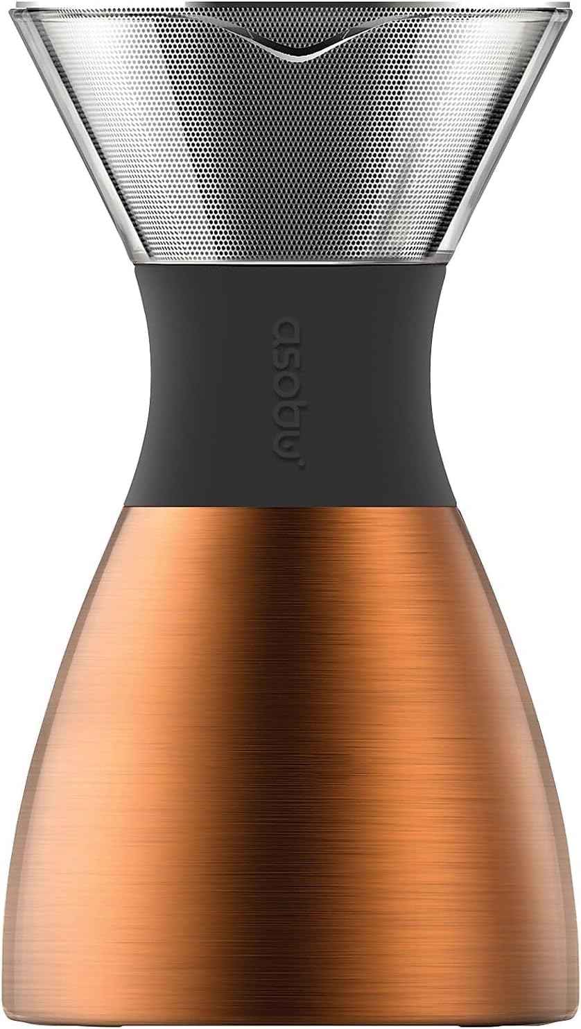 asobu Insulated Pour Over Coffee Maker (32 oz.) Double-Wall Vacuum, Stainless-Steel Filter and Take on the Go Carafe (Copper)