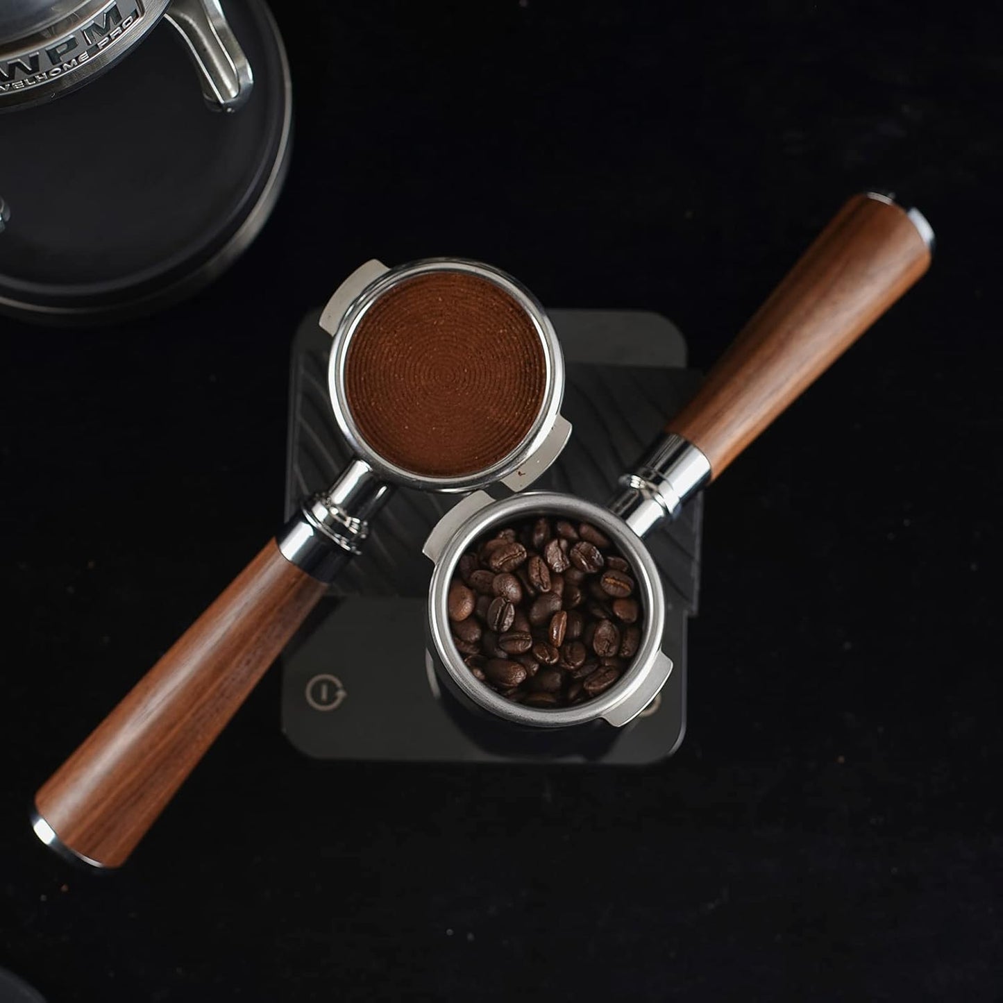 58mm Espresso Double Spouts Portafilter with 2 Ear | Fits E61 | Flair/Rocket/Sanremo/Expobar etc. | Stainless Steel Basket and Walnut Handle | Espresso Accessories
