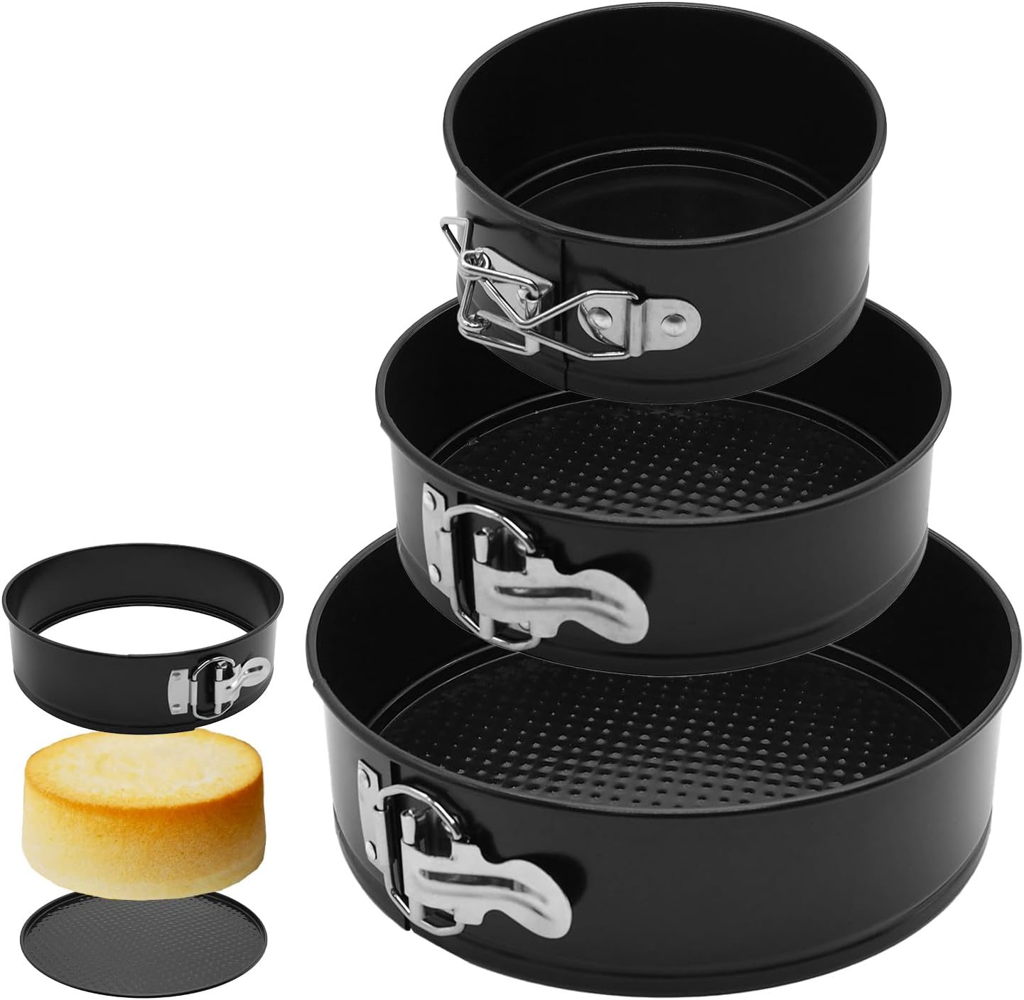 Springform Cake Pan Set,Non-Stick Springform Pans Set of 3 (4, 7, 9 inches),Leak-Proof Round Cake Pans with Removable Bottom for Baking Cake Pie Pizza and Quiches (Black3)