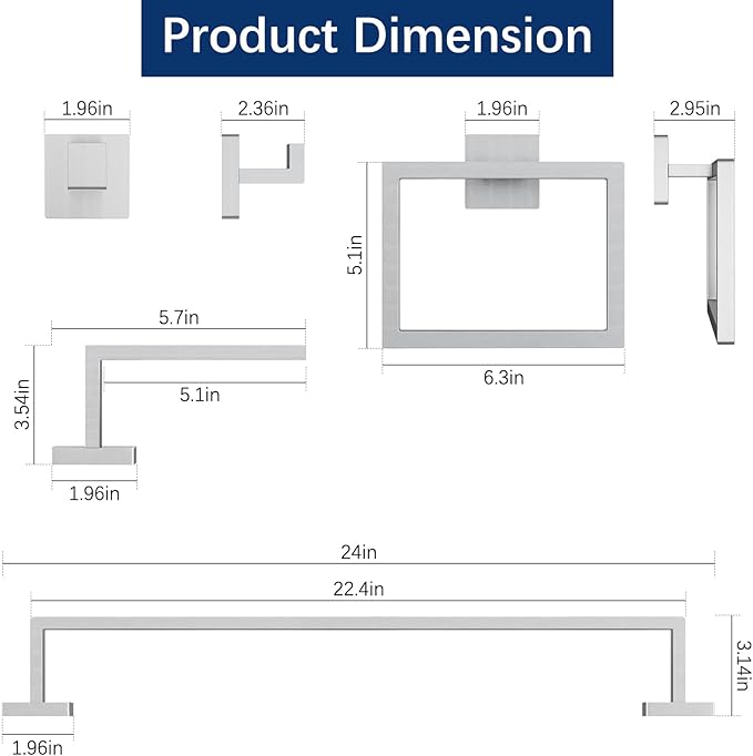 Gypie 24-Inch Extended Towel Bar Set Wall Mounted, Bathroom Accessory Set - Image 4