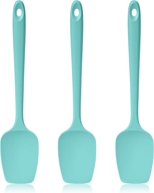 600ºF Heat Resistant Spatulas, High Heat Food Safe Semless Kitchen Silicone Spoon Spoonula Scraper Set for Cooking Baking Mixing Scraping Stirring Nonstick Cookware Pan Bowl (3Pcs,Aqua Sky)