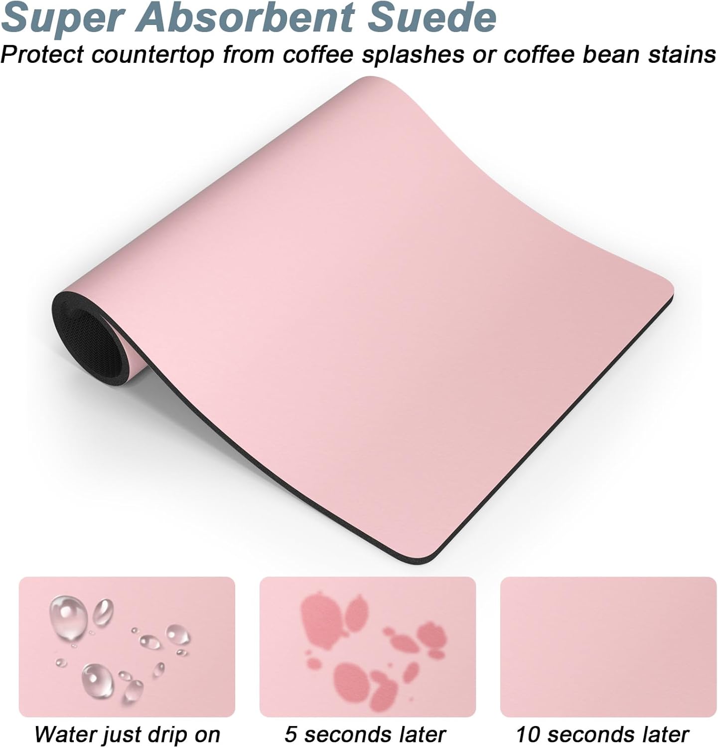 Rnivvi Coffee Mat, 12" x 19" 3MM Coffee Bar Mats for Espresso Machine Station Accessories and Organizer, Hide Stain Rubber Backed Absorbent Dish Drying Pad for Kitchen Counter, Cute Bar Decor Pad,Pink