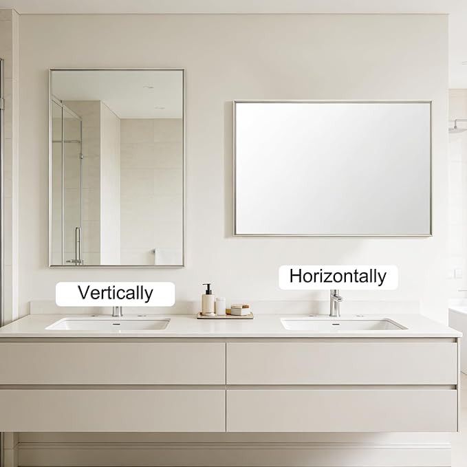 Bathroom Mirror for Wall, 30x40 Inch Metal Framed Mirror, Brushed Nickel - Image 7