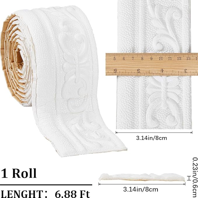 CRASPIRE 82x3 inch Molding Peel and Stick White 3D Flexible Foam Wall Trim Self - Image 2