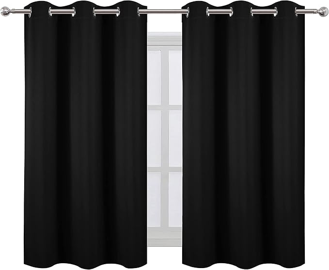 LEMOMO Black Blackout Curtains/38 x 54 Inch/Set of Two Panels Grommet Living - Image 2