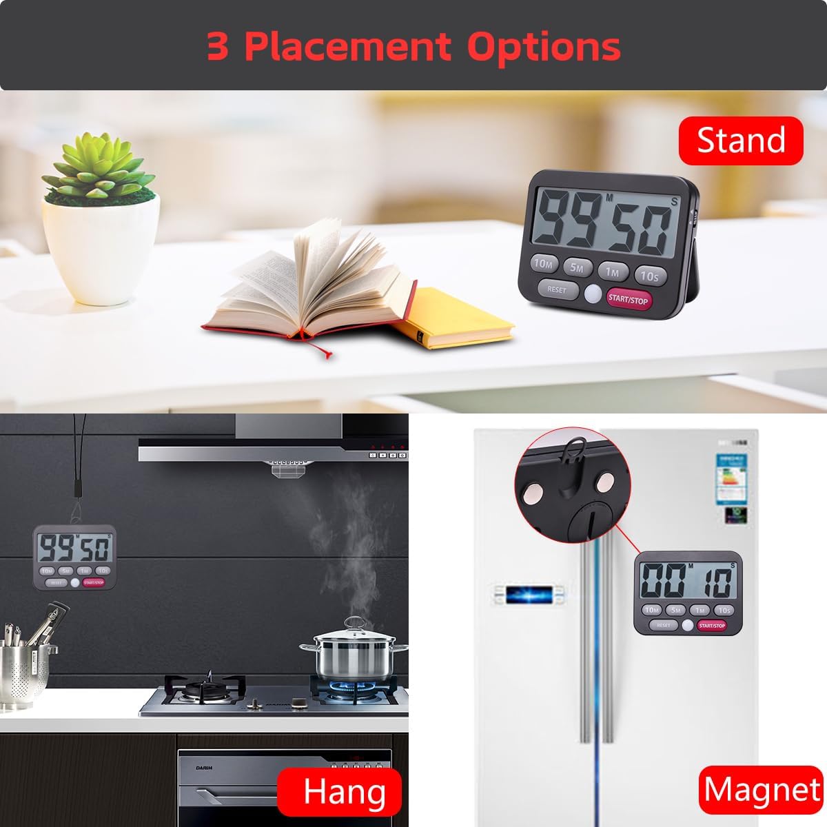 Searon Digital Kitchen Timer, Magnetic, LED Alert, Kickstand for Cooking Classroom Homework Fitness