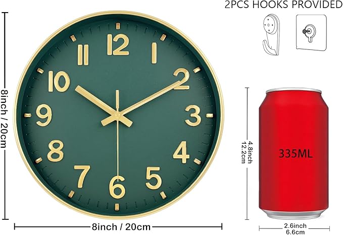 Wall Clock, 8 Inch Wall Clocks Battery Operated, Modern Non Ticking Silent - Image 3