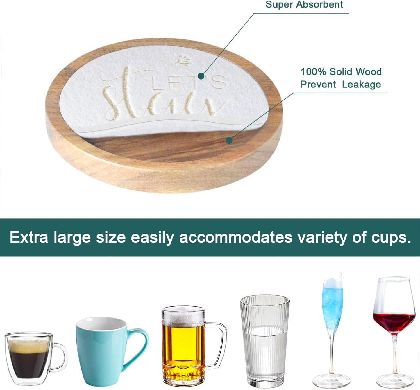 Wood Coasters for Drinks Housewarming Gifts for Home Decoration Absorbent Coasters with Holder for Coffee Tabletop Protection 4.3 Inch White