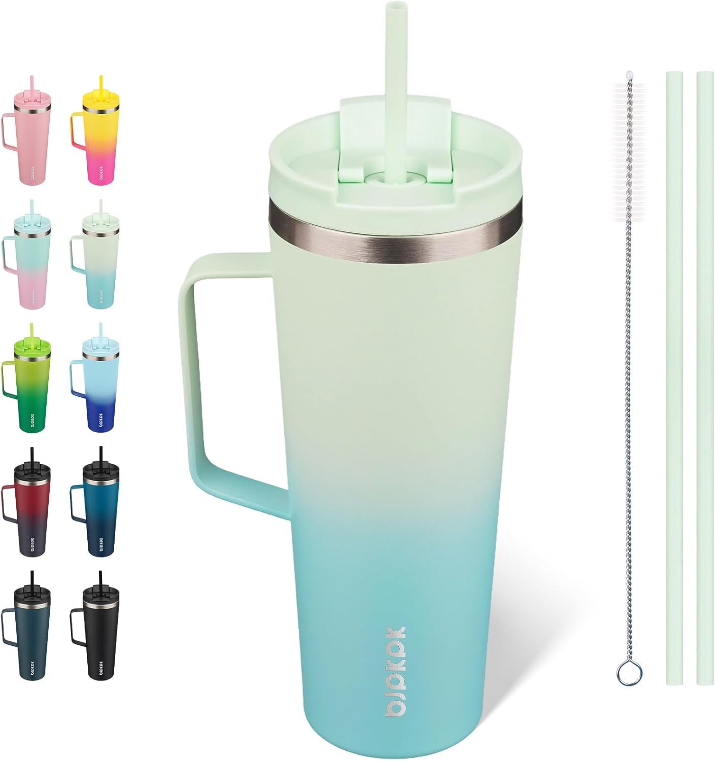 BJPKPK Insulated Tumbler with Handle, 26oz Insulated Tumblers with Lid and Straw, Stainless Steel Metal Water Bottles, Coffee Travel Mugs, Cups, Mint