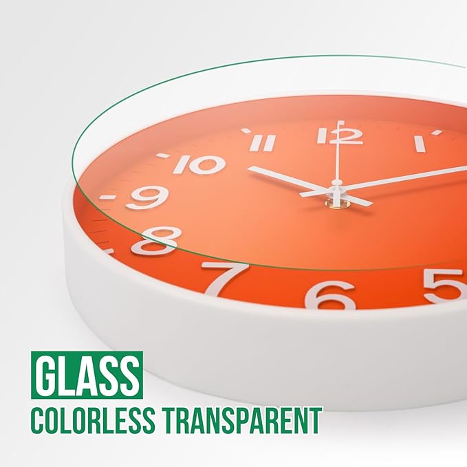Wall Clock 12 Inch Orange Modern Simple Quartz Decorative Clock Non-Ticking - Image 5