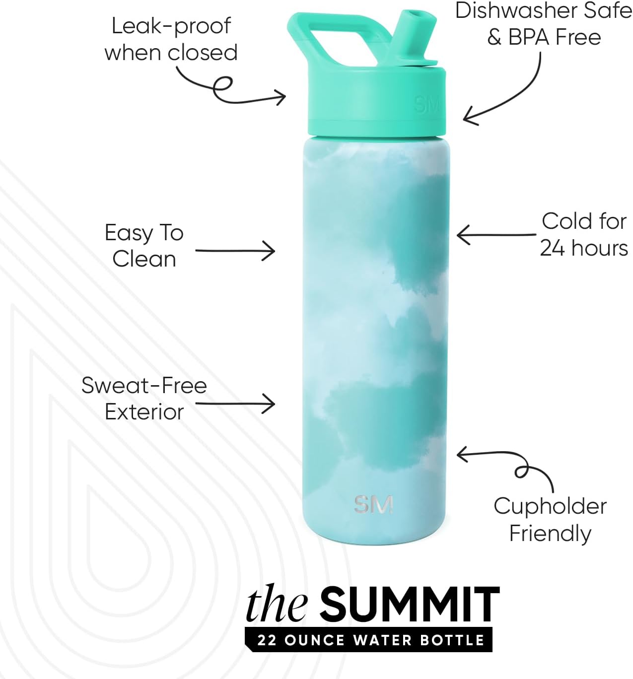 Simple Modern Summit Water Bottle with Straw Lid | Vacuum Insulated Stainless Steel | Leak Proof BPA-Free Cup for Travel, School, Sports | 22oz, Ocean Tide