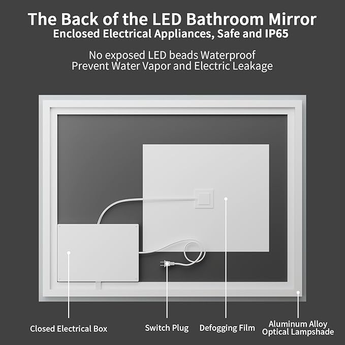 Koonmi 40"x30" LED Mirror for Bathroom, 90CRI Anti-Fog Vanity Mirror - Image 5