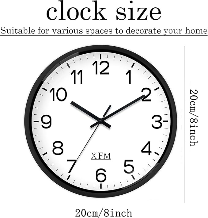 XFM Wall Clock 8 Inch 2 Pieces Modern Small Wall Clocks Battery Operated Silent - Image 6