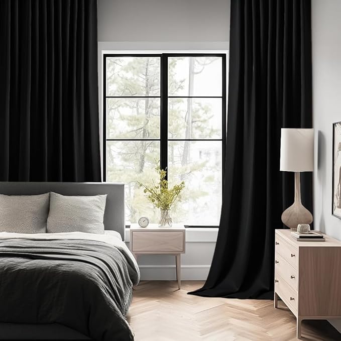 MIULEE Black Back Tab Blackout Curtains 98 Inch Length 2 Panels Set - Image 2