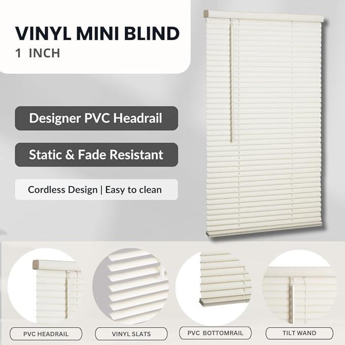 LOTUS & WINDOWARE Blinds 1 inch Cordless Mini Vinyl Wand Control - Image 4