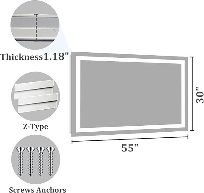 Koonmi 55"x30" LED Mirror for Bathroom, 90CRI Anti-Fog Vanity Mirror - Image 9