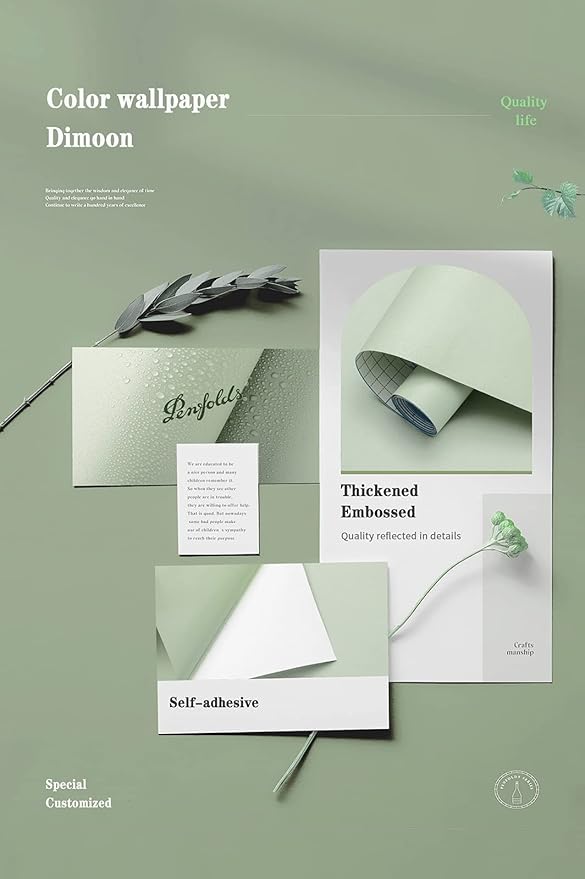Dimoon 590''x17.7'' Green Peel and Stick Wallpaper Contact Paper Modern Self - Image 4