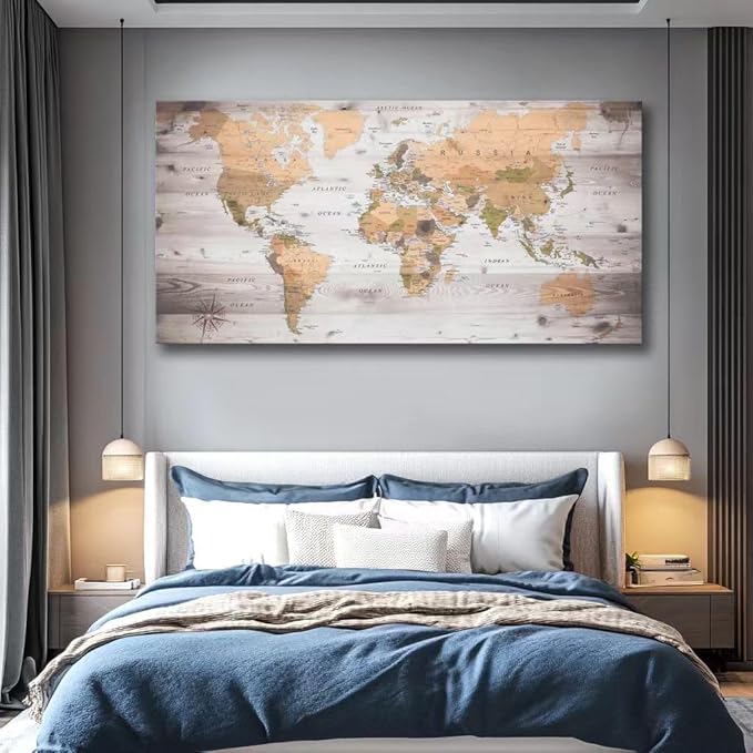 canvas Wall Art 24“x48 lagre map of the world Painting Ready to Hang Framed - Image 5