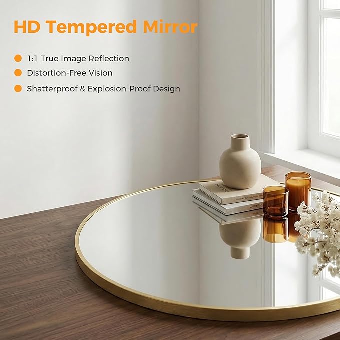 OLIXIS 30 Inch Gold Round Bathroom Wall Mirror, Round Bathroom Mirrors - Image 4