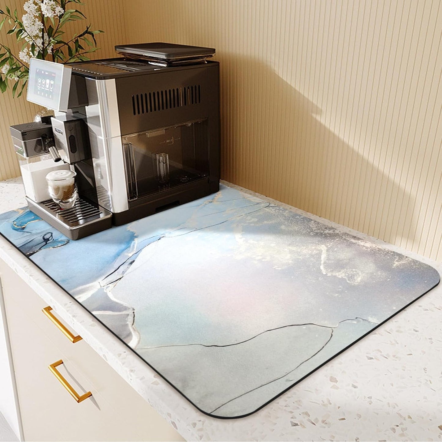 24.5" x 15.5" Dish Drying Mat & 24" x 5.5" Sink Splash Guard, Super Absorbent Drainer Rack Mat for Kitchen Counter Coffee Bar