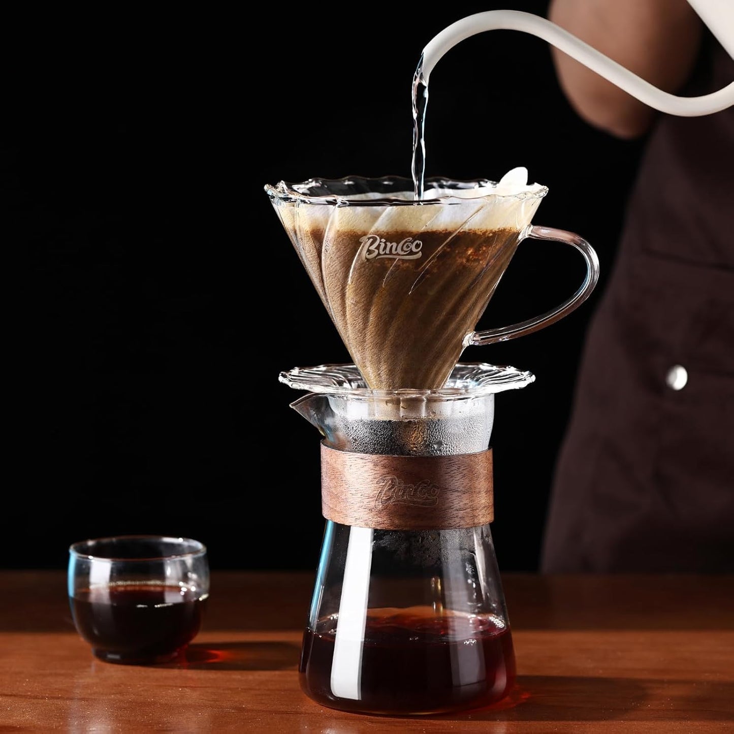 Pour Over Coffee Maker Set, Drip Coffee Maker, Included Borosilicate Glass Coffee Carafe & Coffee Dripper & 50 Pcs Size 02 Paper Filter, 16oz(500ml) (Clear Set)