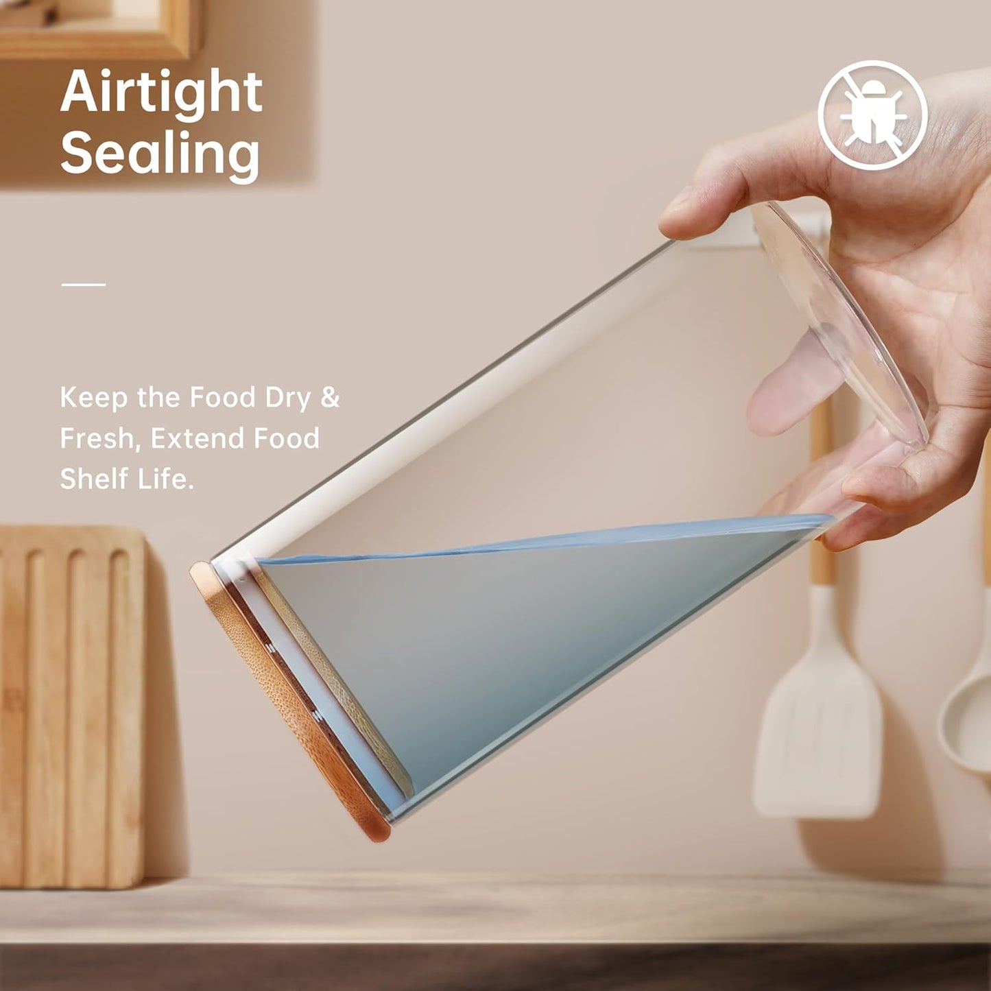 45oz - 3 Pack Glass Jars with Bamboo Lids, Glass Pantry Storage Containers with Airtight Lids, Round Air Tigh Food Storage Canisters for Cereal, Pasta, Flour, Sugar, Rice, Best for Kitchen Organizer