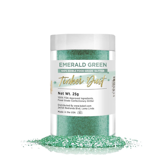 Bakell Bulk Size | Emerald Deep Tinker Dust Edible Glitter Jar | Food Grade Gourmet Garnish Green 25g