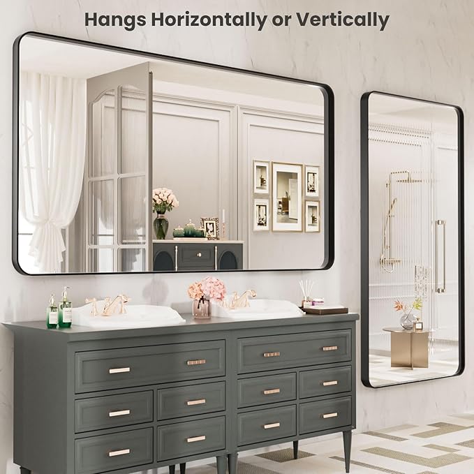 LOAAO Black Metal Framed Bathroom Mirror - Image 4