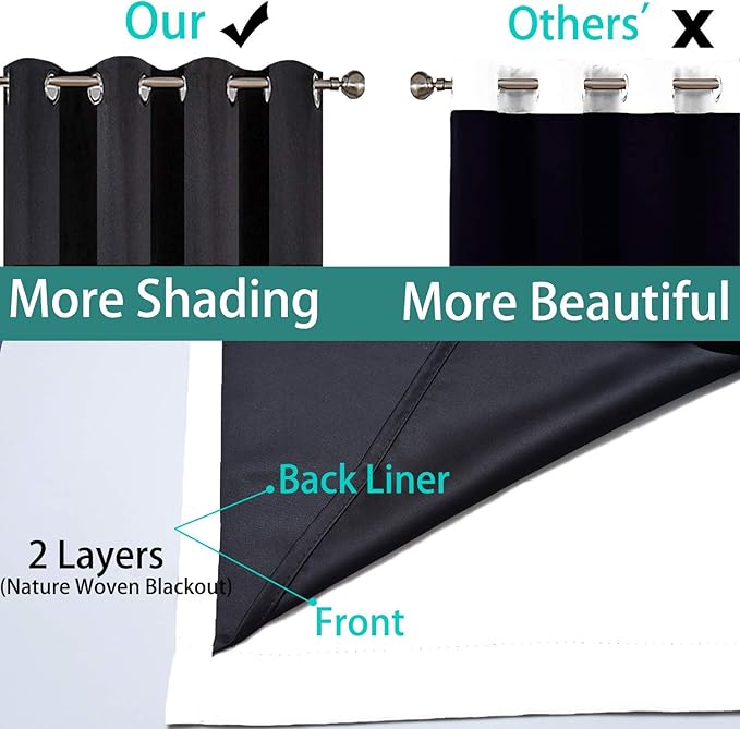 Yakamok 100% Blackout Curtains 108 Inches Long, 2 Thick Layers Thermal - Image 5