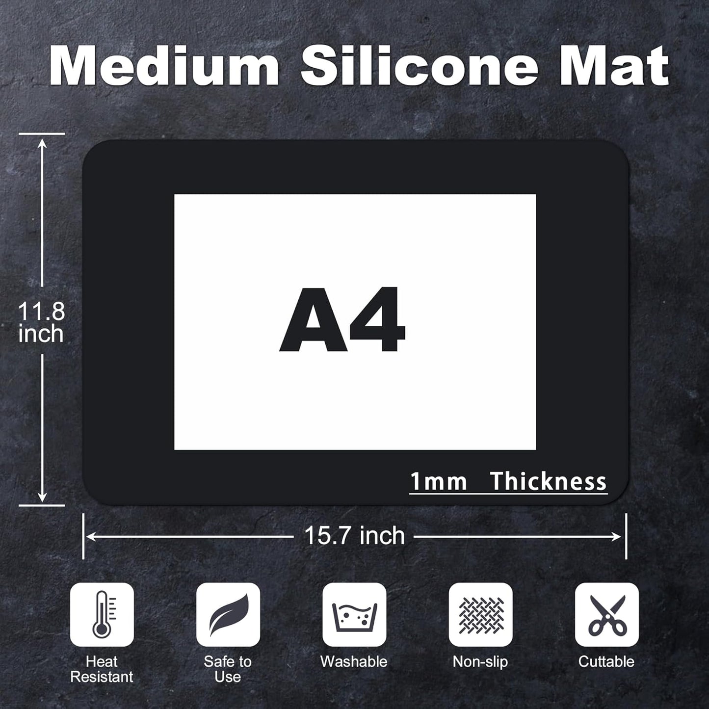 Silicone Mat for Kitchen Counter, Silicone Mat Trimable to Size (Black, 15.7×11.8inch-4pcs), BPA-Free Silicone Placemat, Heat-Resistant NonSlip Table Mat for Air Fryer, Countertop Protector Mat