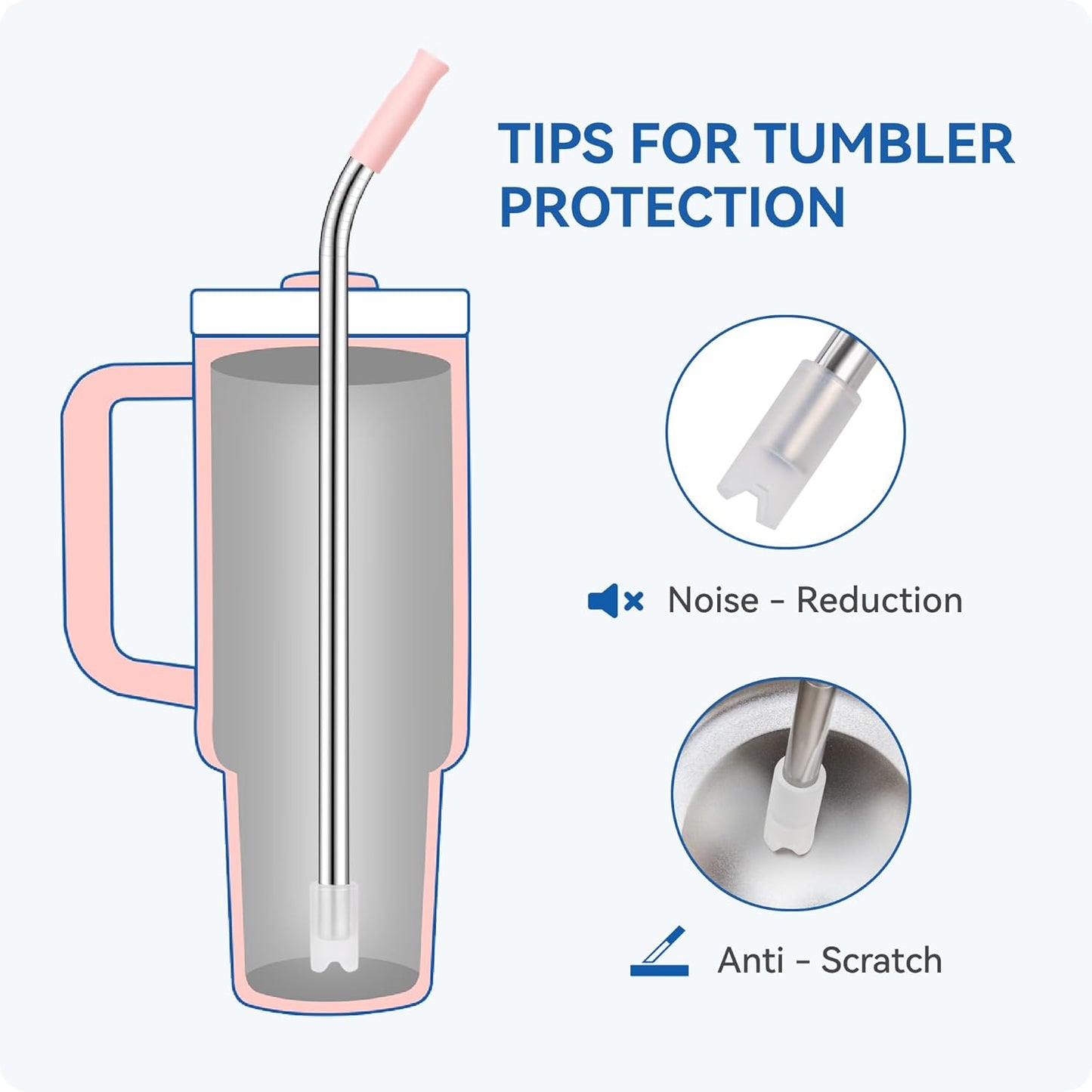 Reusable Stainless Steel Straws with Silicone Tip for Stanley 30oz, Metal Drinking Straws for 30oz Tumbler,3 Bent Tubes & 6 Tips& 1 Cleanr Brush (Lilac)