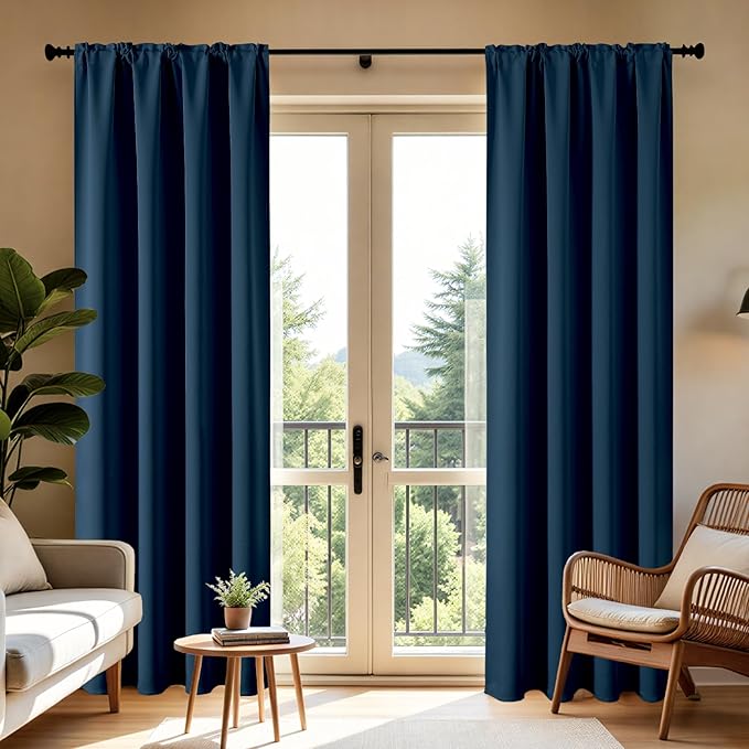 CUCRAF Navy Blue Blackout Curtains 84 inch Length 2 Panels Set, Rod Pocket Room - Image 8