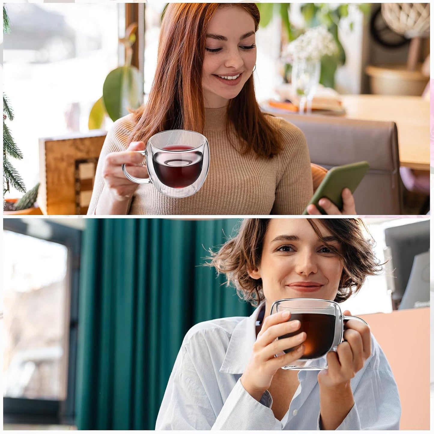 Gerrii Espresso Cups Double Walled Espresso Shot Glass with Handle Cups Insulated Clear Small Shot Glasses for Cappuccino Latte Hot Beverage(20 Pcs,2.5 oz)