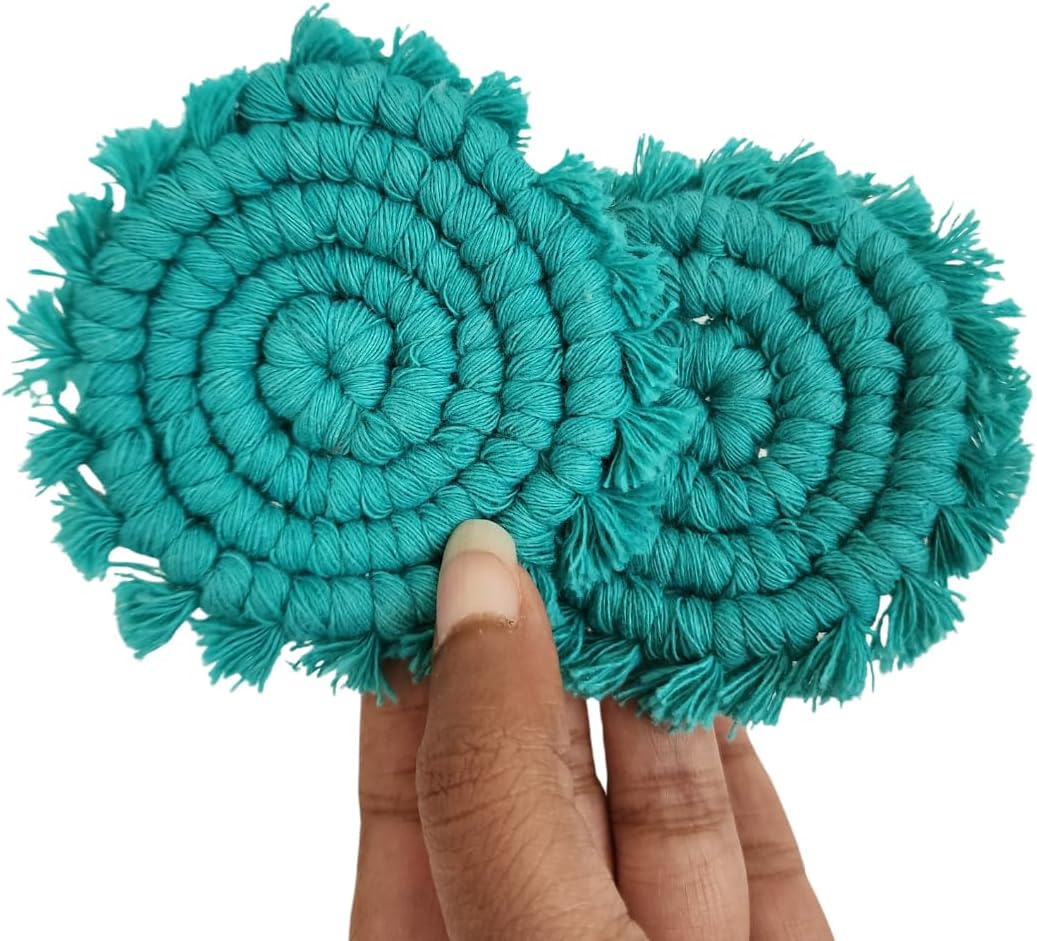 Cotton Car Coasters for Cup Holders, 2PC Car Cup Coasters, Drink Coaster Holder, Cute cupholder Coaster Accessories for Women, Macrame, Boho (Ocean Teal)