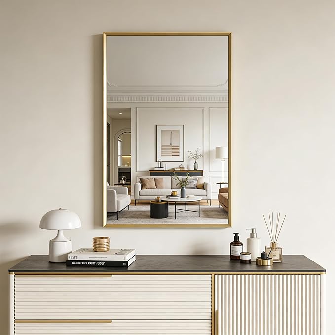 Bathroom Mirror for Wall, 20x30 Inch Metal Framed Mirror, Brushed Gold - Image 8